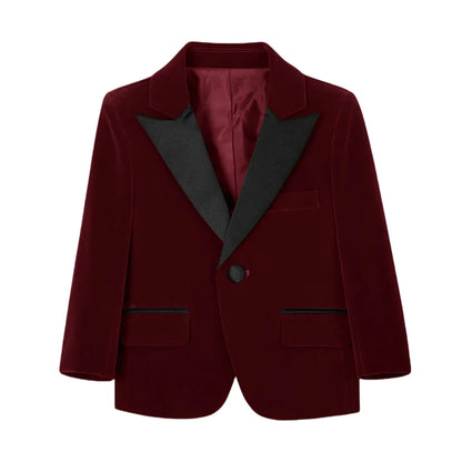 New Autumn Boys Handsome Velvet Jacket For School Performance High Quality Peak Lapel Kids Blazer Banquet Party Wear 2-20T