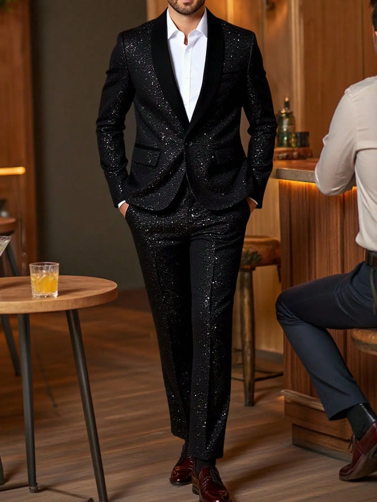 High-quality Fashionable Banquet Party Men's Clothing - European-style Shiny Banquet Stylish Men's Suit Sets