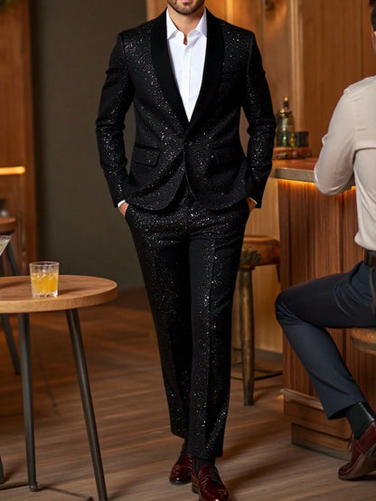 High-quality Fashionable Banquet Party Men's Clothing - European-style Shiny Banquet Stylish Men's Suit Sets