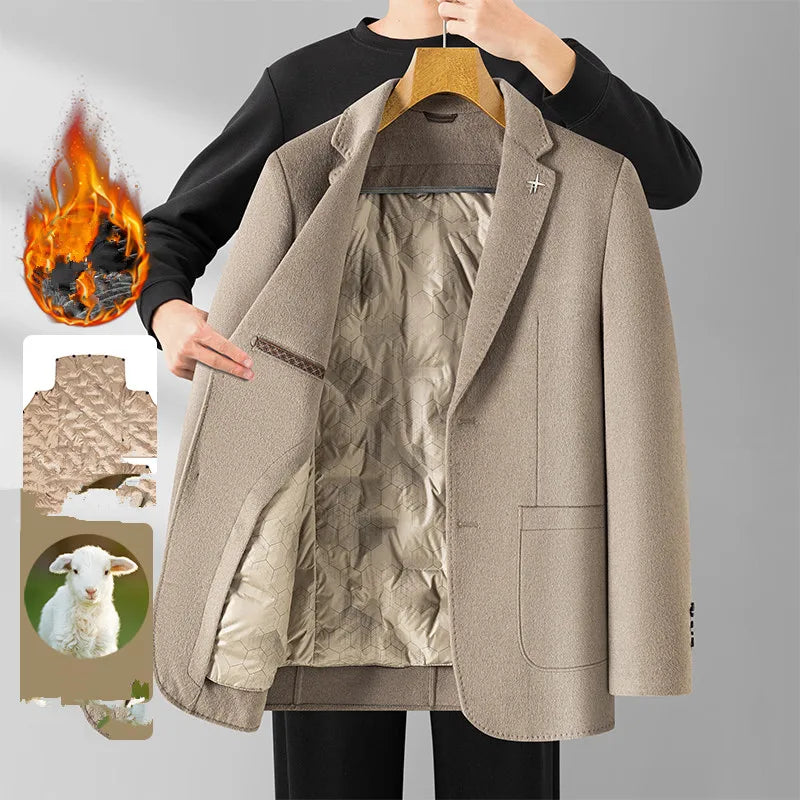 Men's Double-Sided Wool Blend Blazer Coat with Detachable Inner – Smart Casual