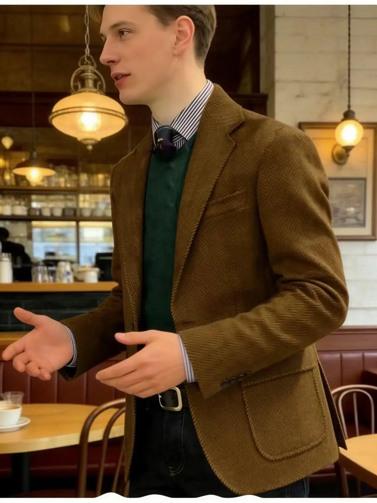 Men's Herringbone Tweed Blazer Classic Fit 2-Button Notch Lapel Flap Pockets Suit Jacket Casual Daily Business Men Sport Coat