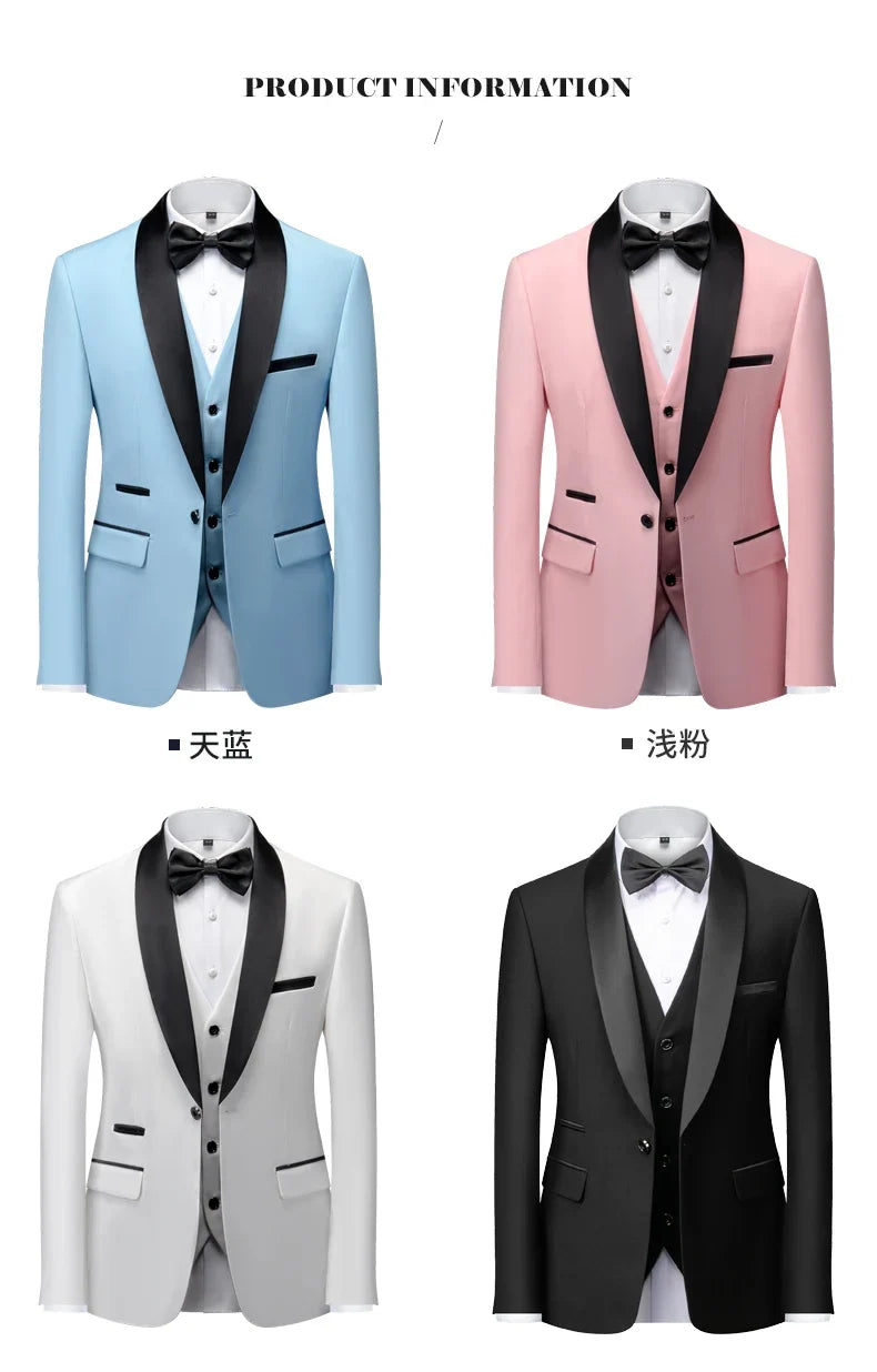 Men's Slim Fit Formal Suit Set – Blazer, Vest & Pants for Weddings & Parties