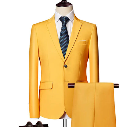 Men's 2 Piece Suit , Two Button Slim Fit Solid Jacket and Pants Set, Suits for Men Prom Party Wedding & Business