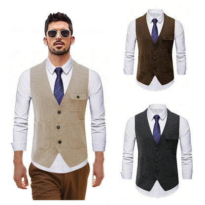 Men's Suit Vest Single Breasted Herringbone Smart Casual Wedding Business Waistcoat