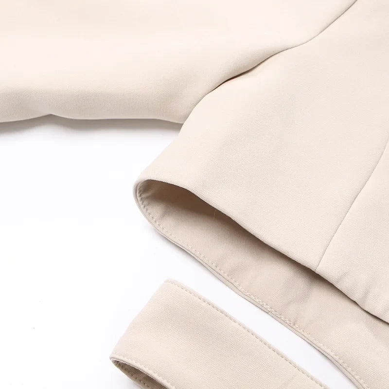 Women's Blazer Elegant Stylish Hollow Out Expose Waist Design Solid Color Patchwork Long-sleeved Slim Fit Suit-Coat HK28002