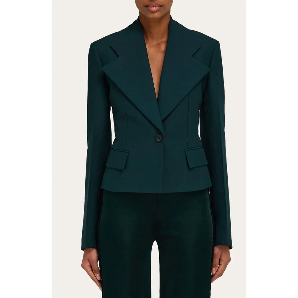 Fashion Single Button Peaked Lapel Woman Suits 2 Pieces Blazer+Pants Set Casual Party Sets Office Lady Daily Sets