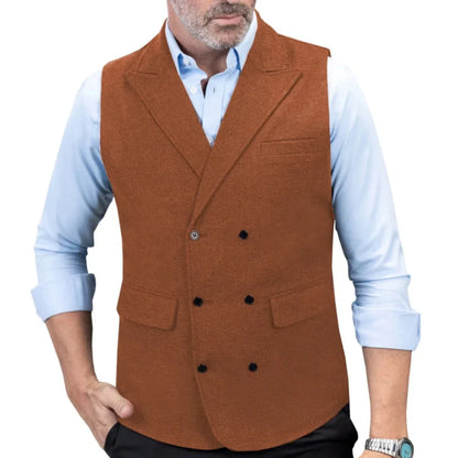 Men's Double-Breasted Herringbone Vest for Weddings & Formal Occasions