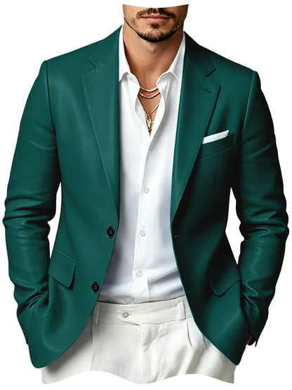 Men's Faux Leather Blazer Slim Fit 2 Button Notched Lapel Suit Jacket Business Formal Leather Sport Coat For Wedding Party
