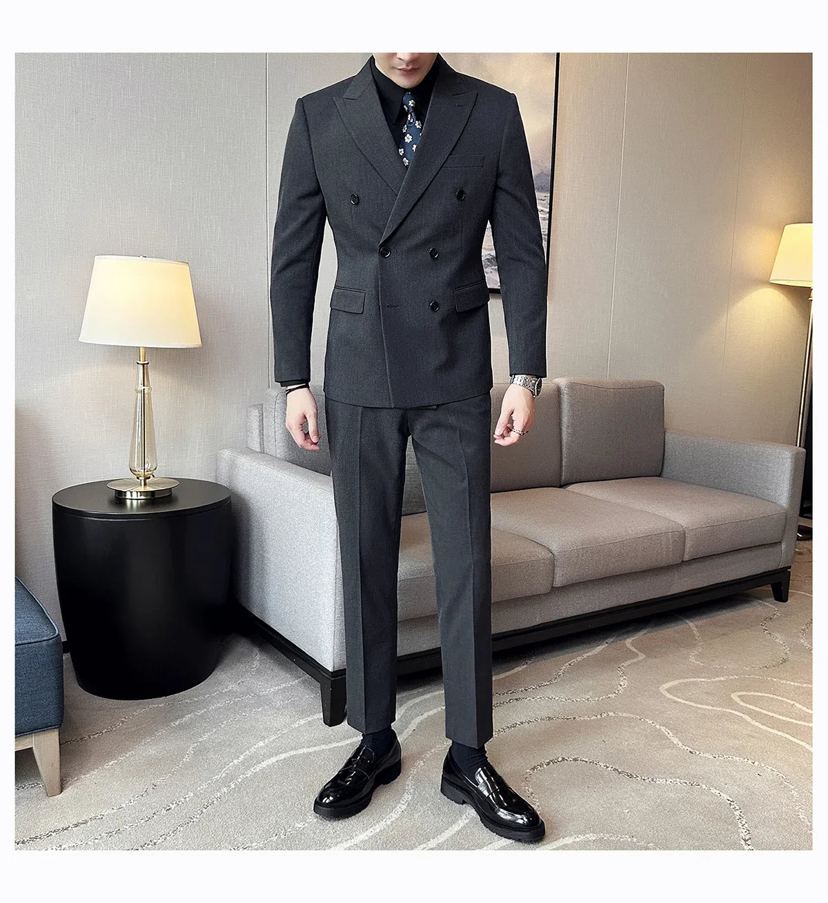 Men's Double Breasted Suit Set – Slim Fit Blazer, Vest & Pants for Wedding & Business