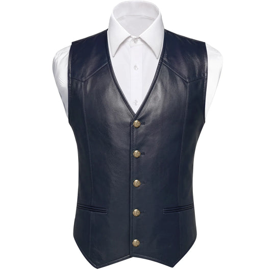 Men's Slim Fit Faux Leather Waistcoat — V-Neck Sleeveless Vest for Party, Casual & Daily Wear