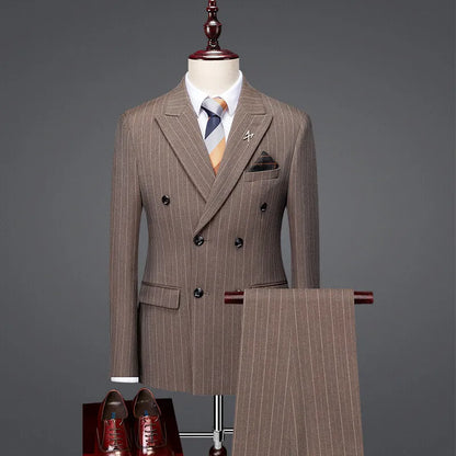 Men's High-End Three-Piece Suit Set Korean Style Slim-Fitting Business Casual Jacket Groom's Fashionable Wedding Party Wear