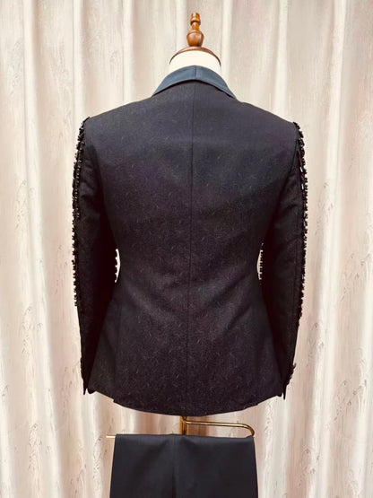 Jacquard Opulent Beaded Suit Set 3 Pieces For Men Elegant Men's Slim Fit Tuxedo Wedding Groom Sets Formal Man Suits Party Wear