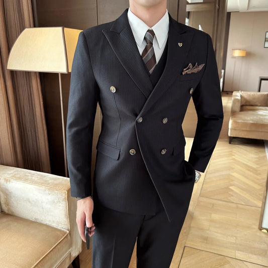 Men's Double Breasted Three Piece Wedding Suit – Slim Fit Smart Casual