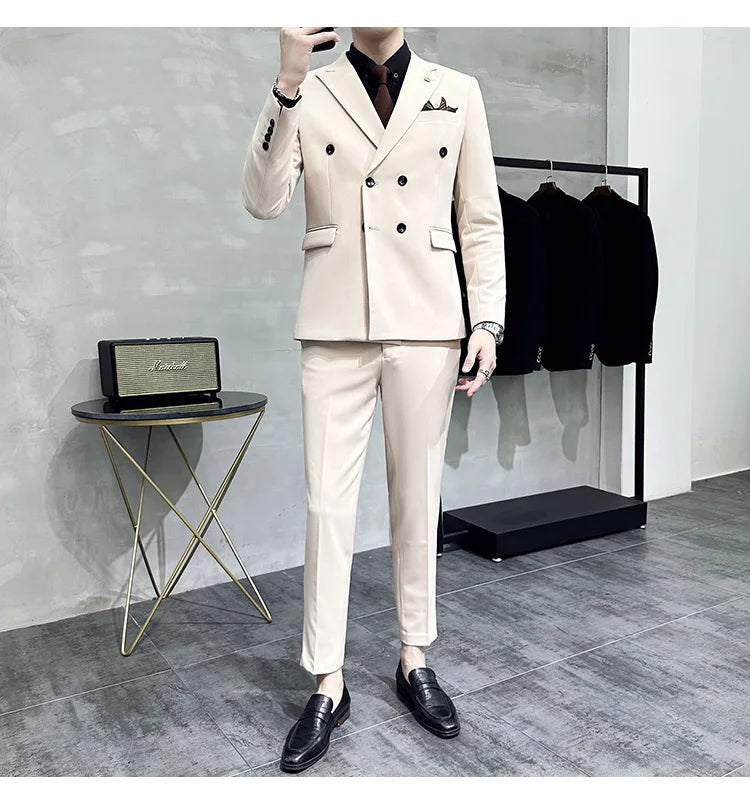 Men's Double-Breasted 2-Piece Suit – Slim Fit, Formal Business & Wedding