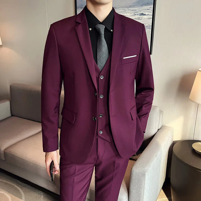 Men's Three-Piece Slim Fit Suit – England Style, Business Casual & Wedding, Navy/Black/Grey