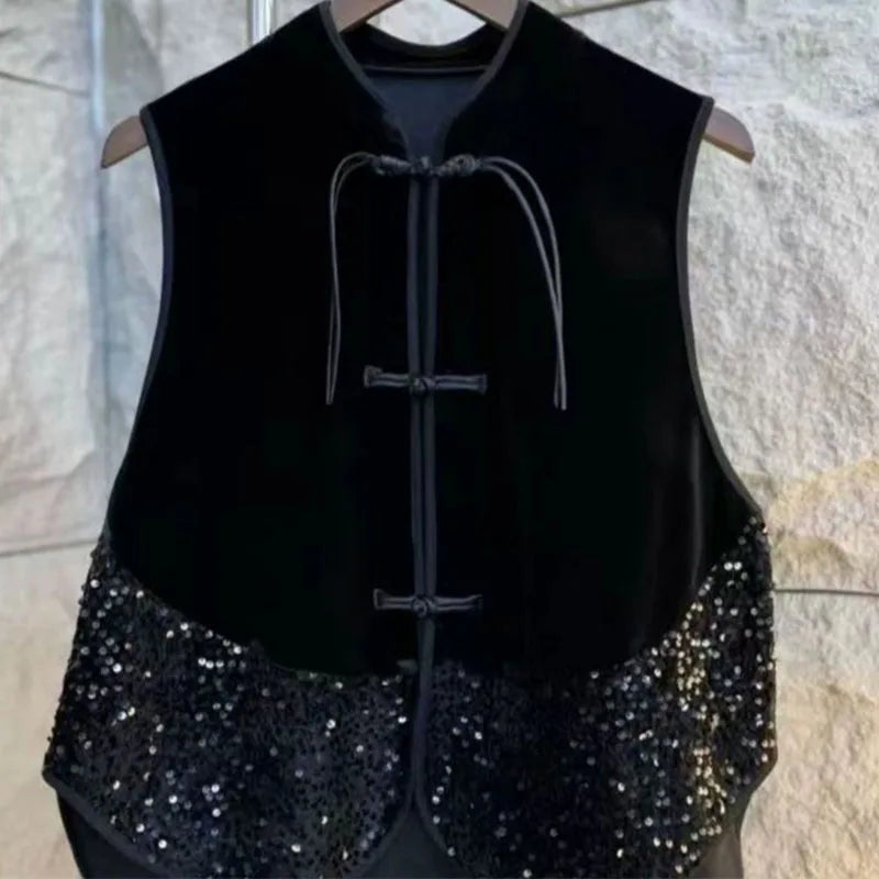 Retro Female New Patchwork Waistcoat Tops Spring Autumn Women High-end Vest Coat Ladies Fashion Casual Velvet Sleeveless Jacket
