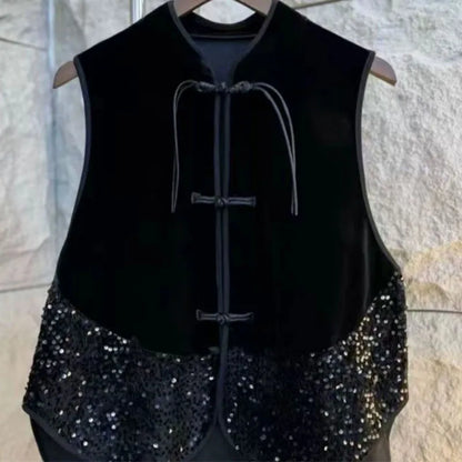 Retro Female New Patchwork Waistcoat Tops Spring Autumn Women High-end Vest Coat Ladies Fashion Casual Velvet Sleeveless Jacket