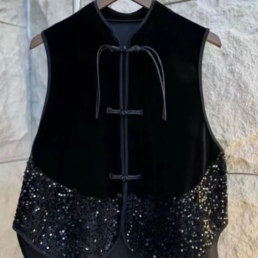 Retro Female New Patchwork Waistcoat Tops Spring Autumn Women High-end Vest Coat Ladies Fashion Casual Velvet Sleeveless Jacket