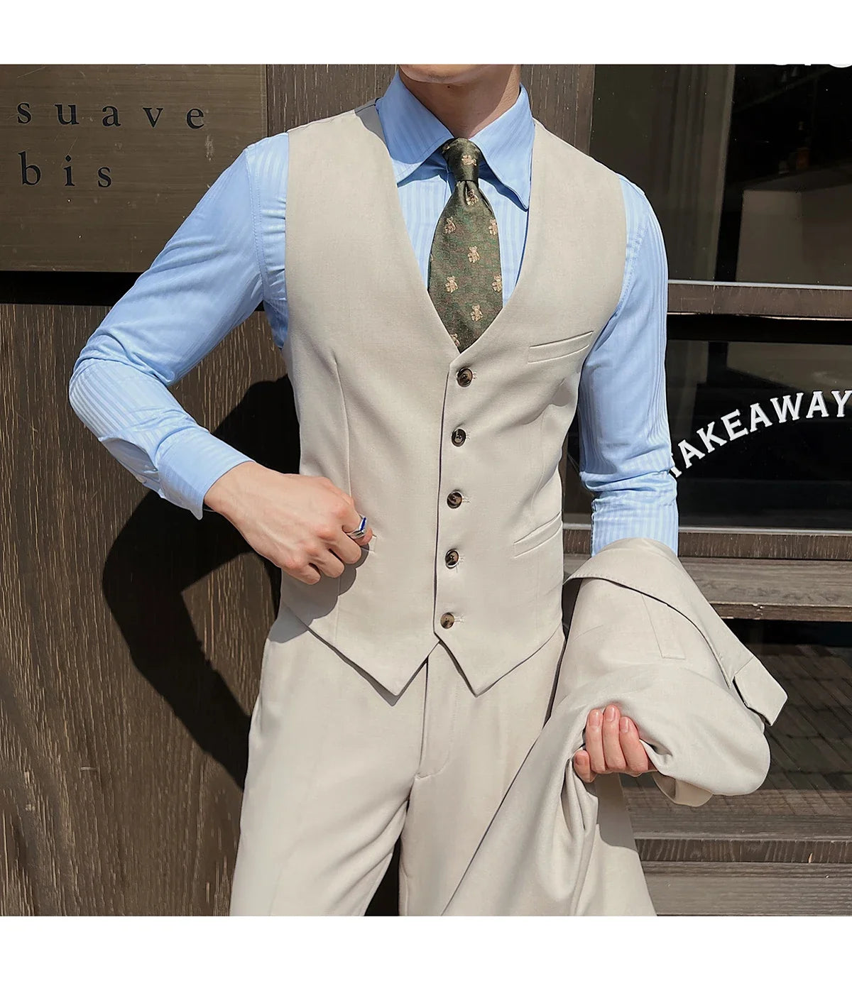 ( Jacket+Vest+Pants ) ltalian Style Luxury High-end Fashion Solid Color Mens Business Slim Suit 3Piece Set Groom Wedding Tuxedo