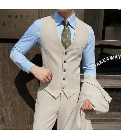 ( Jacket+Vest+Pants ) ltalian Style Luxury High-end Fashion Solid Color Mens Business Slim Suit 3Piece Set Groom Wedding Tuxedo