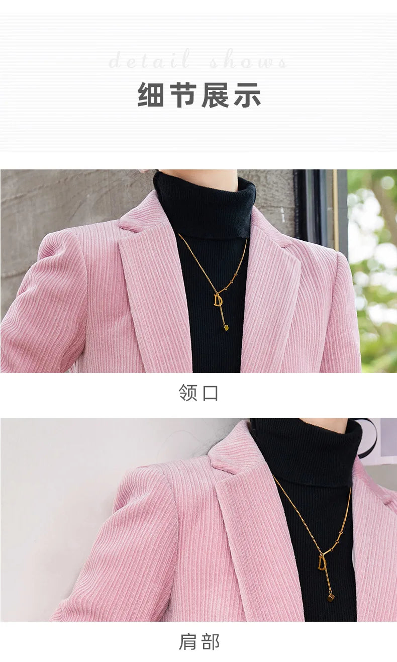 Autumn and Winter Blazer Women's Corduroy New Long Sleeve Professional Blazer Women's Coat Office Female Blazers Jacket Coat