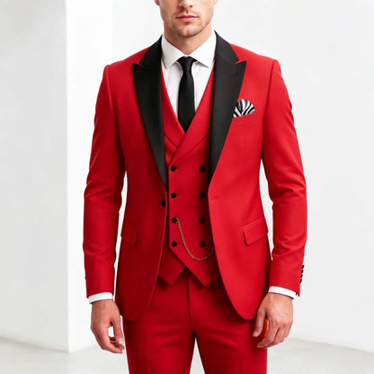 Men Suit Yellow 3 Pieces With Black Lapel For Wedding Groom Birthday Banquet Party Business Work Office Set Jacket Vest Pants