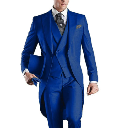 Men's Monochromatic Tuxedo Set Business Smoking Wedding Dress Blazer Jacket Vest Pants 3-Piece Suit for Formal Occasions