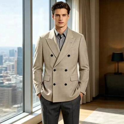 Men's Business Casual Linen Formal Suit Slim-fit Double-breasted Wedding Groom's Dress Party Daily Commuting
