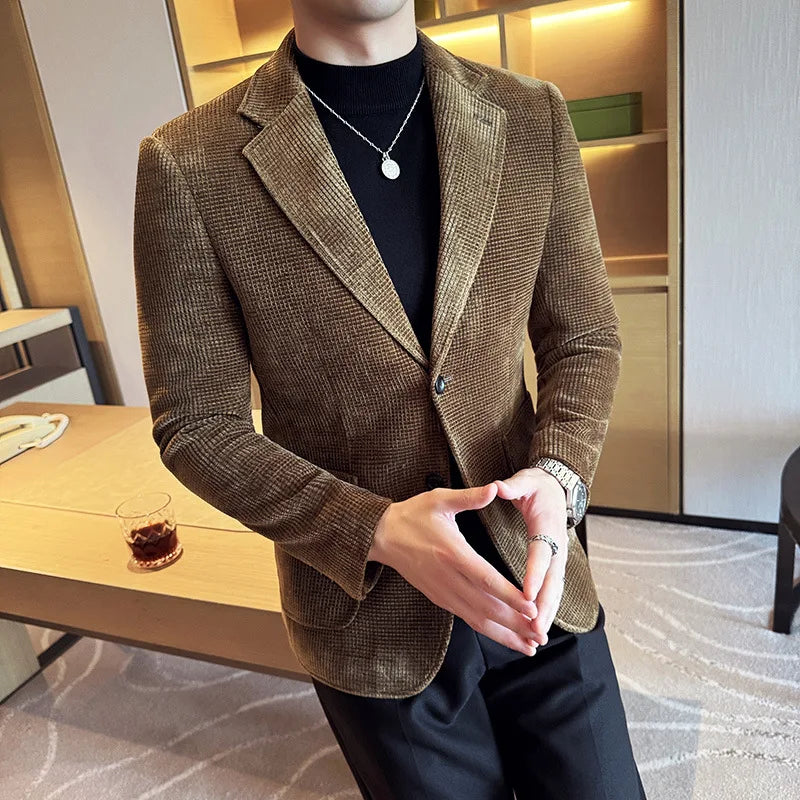 Autumn Winter New Chenille Velvet Suit Jacket Men's Casual Business Fashion Formal Party Coats  Tailcoat Men's Clothing 4XL-M