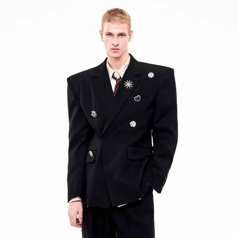 Luxury Temperament Niche Three-dimensional Patchwork Blazer Coat Men's 2025 Autumn Original Shoulder Pad Clothes JY4547