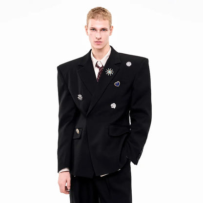 Luxury Temperament Niche Three-dimensional Patchwork Blazer Coat Men's 2025 Autumn Original Shoulder Pad Clothes JY4547