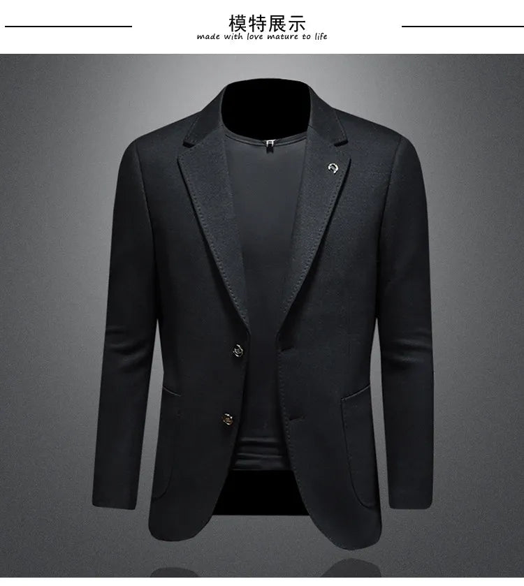 Men's Smart Casual Wool Blend Blazer – Single Breasted Suit Jacket – Black & Coffee