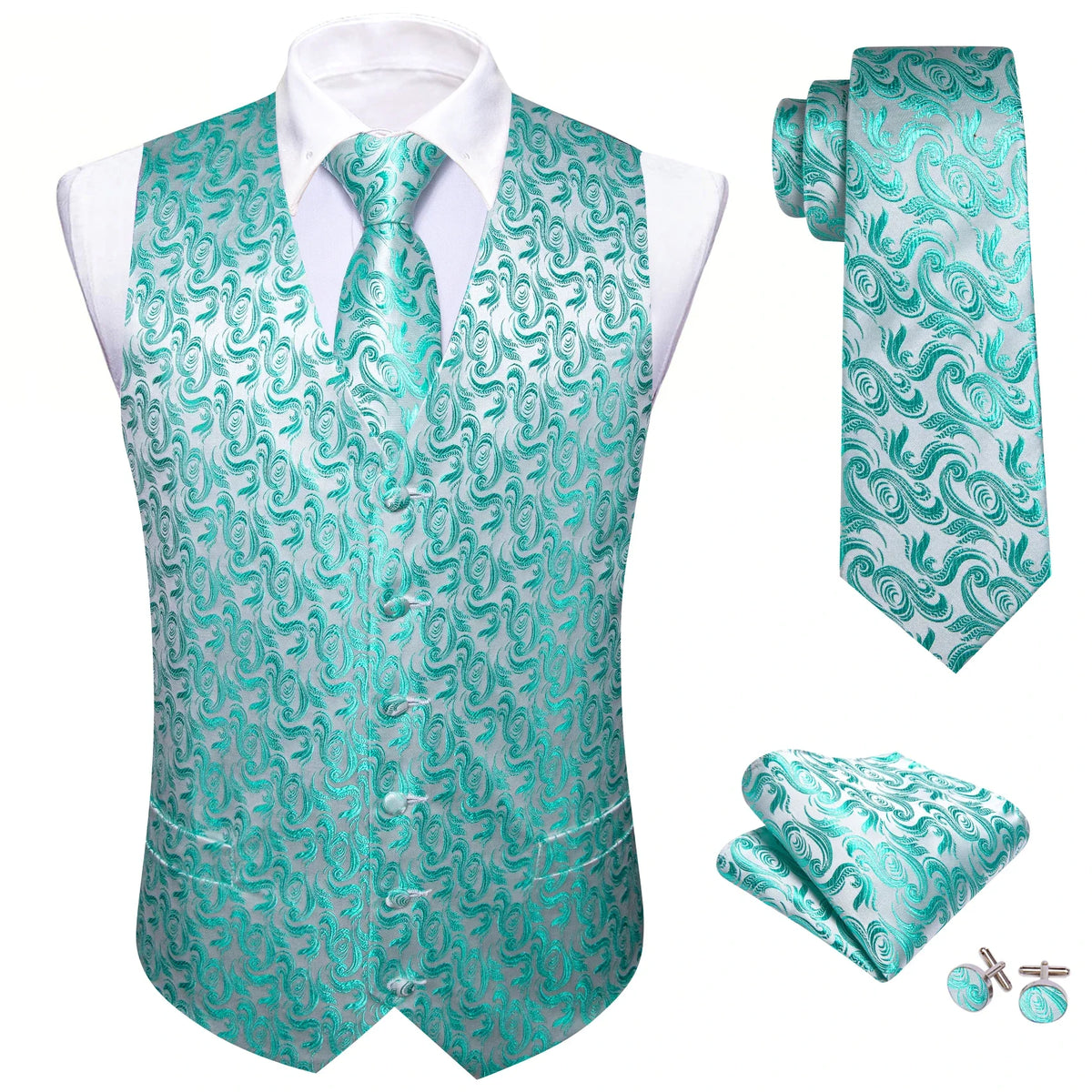 Men's Suit Vest with Matching Tie | Jacquard Paisley Waistcoat for Weddings & Formal Events