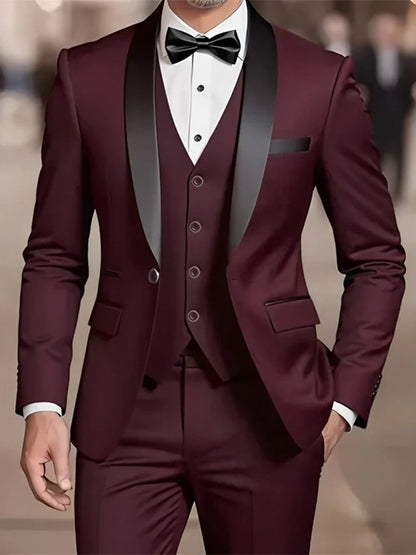 Ensemble de costume habillé pour homme, coupe ajustée, décontracté pour affaires, smoking de mariage, manches longues, revers crantés, marié