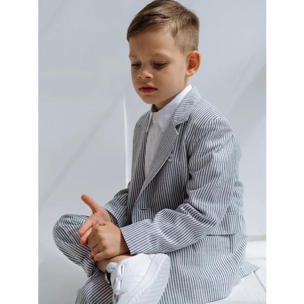 Striped Boy Suits Formal Notch Lapel Slim Pinstripe Outfits Children Customized Casual Daily Fashion Kids Clothes 2 Piece
