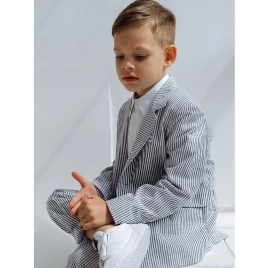 Striped Boy Suits Formal Notch Lapel Slim Pinstripe Outfits Children Customized Casual Daily Fashion Kids Clothes 2 Piece