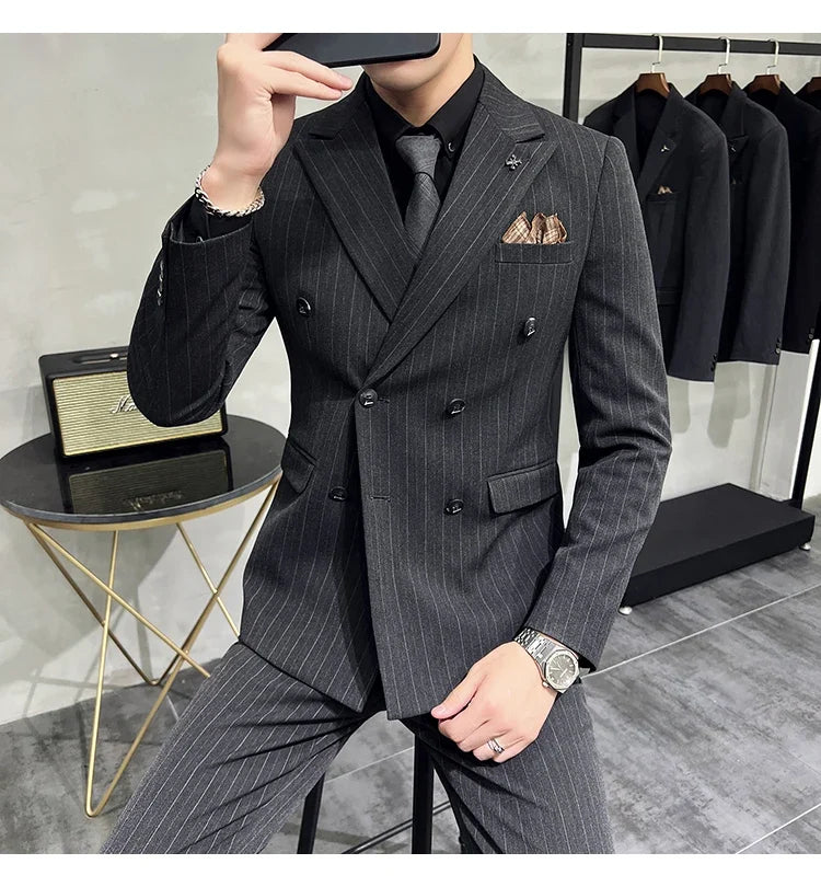 Men's Classic Striped 3-Piece Suit for Wedding, Business & Formal Occasions