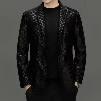 Men's Black Sheepskin Leather Blazer – Smart Casual Single Breasted Suit Jacket