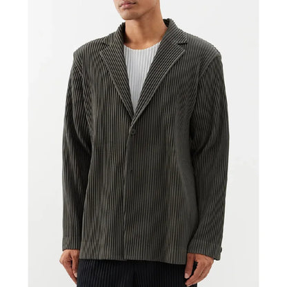 Miyake Pleated Men's Blazer Jacket Japanese Style Slim Fit Suit Coat Stretch Business Casual Office Fashion Luxury Wrinkle Free