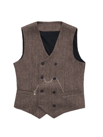 Men's Herringbone Suit Vest Double Breasted Waistcoat for Weddings and Business