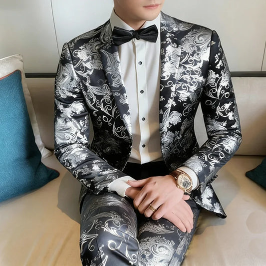 Men's Suit Gold Embroidered Banquet & Wedding Performance Wear