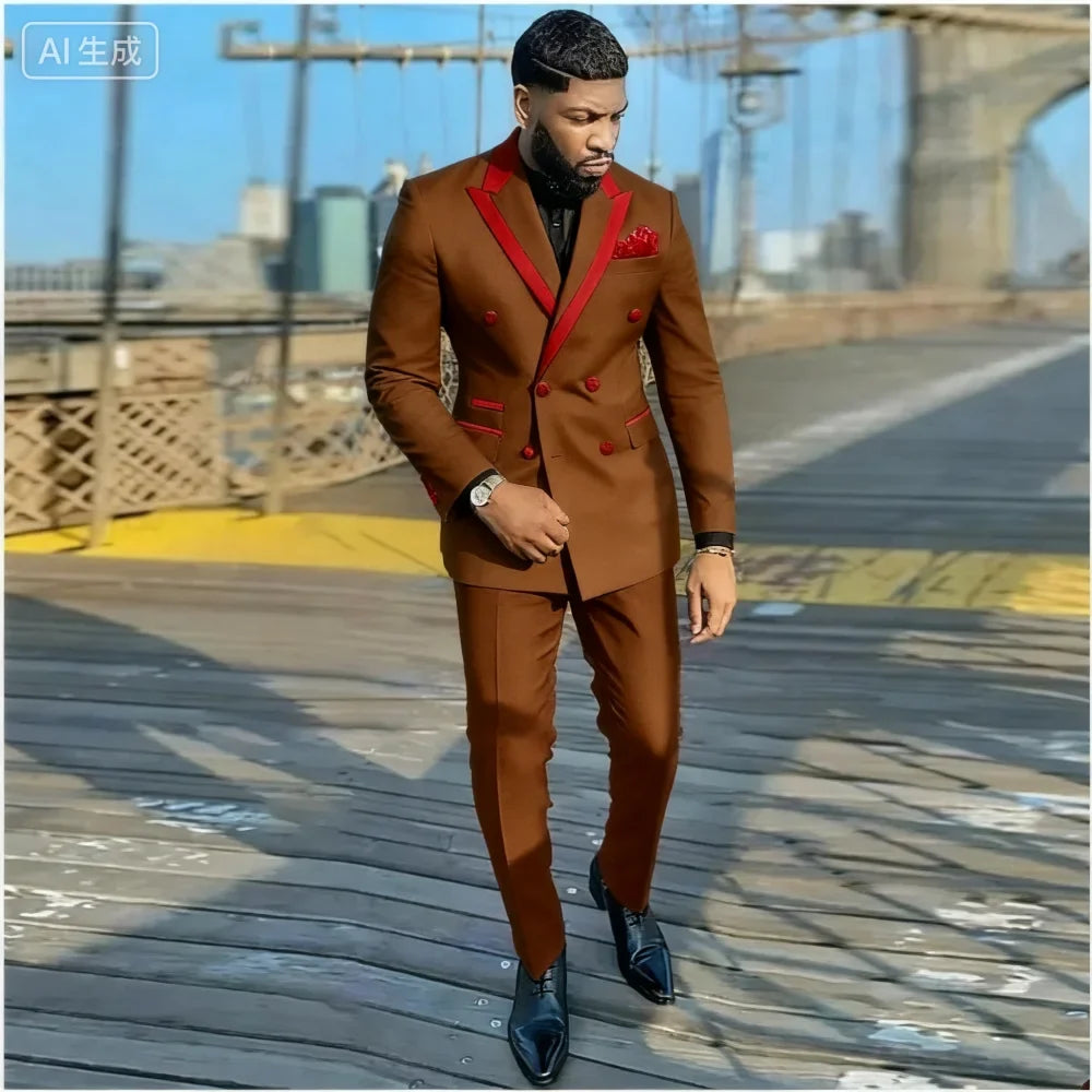 Men's Double-breasted Tailored Tuxedo White Personalized Peak Lapel Slim Fit Groomsmen Smoking Suit Casual Outfit Set