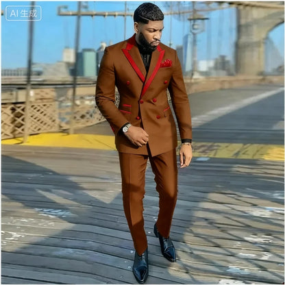 Men's Double-breasted Tailored Tuxedo White Personalized Peak Lapel Slim Fit Groomsmen Smoking Suit Casual Outfit Set