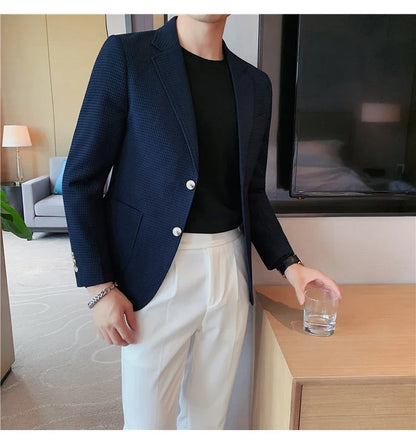 2025 Spring New Waffle Suit Coats Men Slim Fit Business Casual Blazer Jacket Homme Formal Groom Prom Wedding Tuxedo 4XL-M