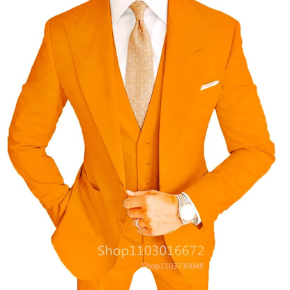 Formal Men's Groom Tuxedos Three-Piece Peak Lapel Suit Solid Jacket Vest Pants Party Prom Daily Casual Tuxedo Business Men Suits