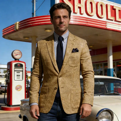 Men's Wool Blend Slim Fit Blazer Single-Breasted Lapel Jacket for Business and Formal Occasions