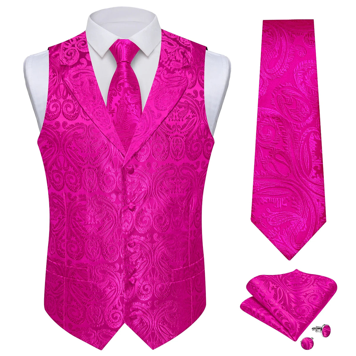 Men's Suit Vest & Tie Set – Paisley Jacquard Waistcoat for Weddings and Formal Occasions