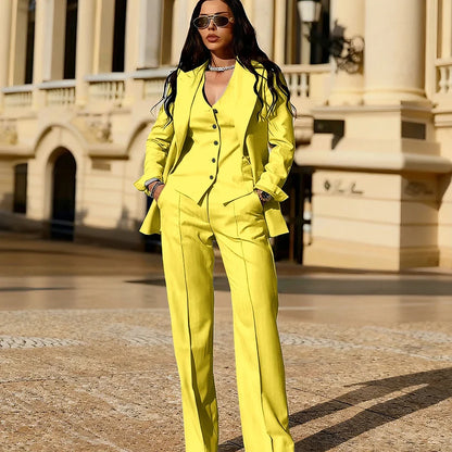 Light Blue 3 Piece Suit Set New Women's Jackets Single Breasted Peaked Lapel Blazer+Vest+Pants Formal Office Commute Outfit