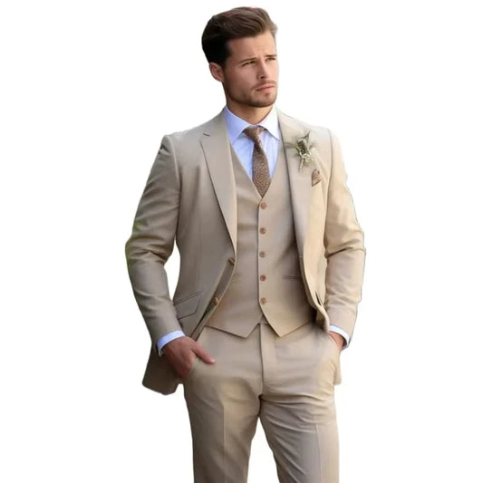 khaki Elegant Men Suits Smart Casual Slim Fit Blazers Hombre Business High Quality Custom 3 Piece Set Costume Homme