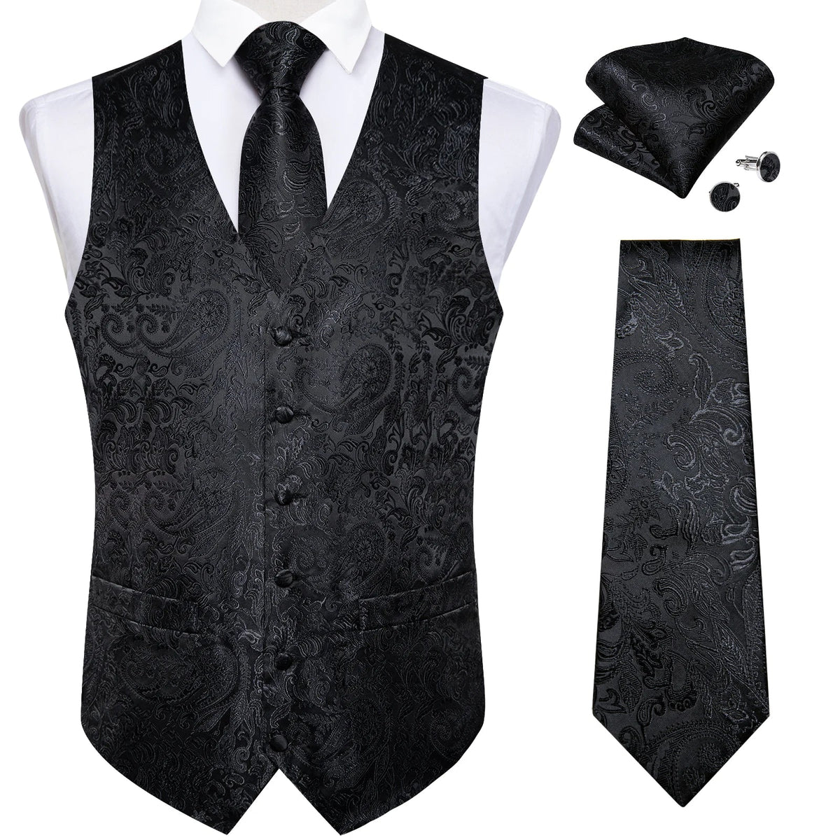 Men's Paisley Waistcoat with Necktie Set for Weddings and Formal Occasions